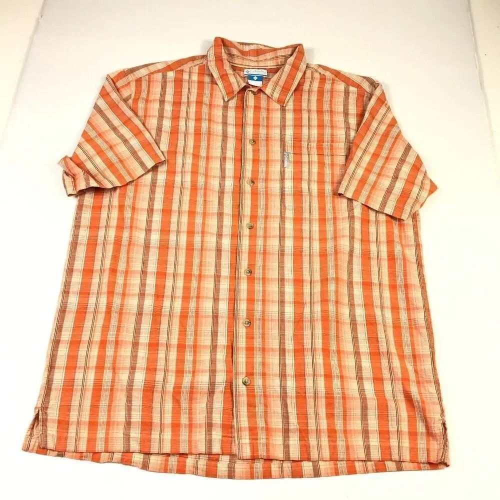 Columbia Mens Cotton Button Up Shirt Plaid Short Sleeve Pocket Casual Top Large